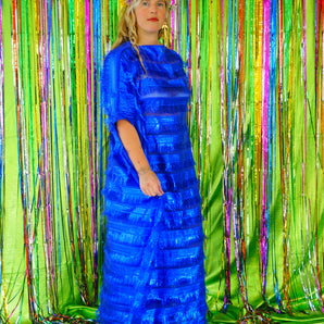 Sparkles Tinsel Hair Maxi Kaftan Party Colourful Fringed Blue