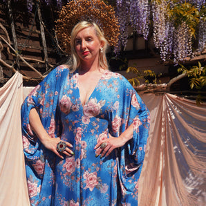 English Rose Slinky V-Neck Kaftan Gown