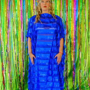 Sparkles Tinsel Hair Maxi Kaftan Party Colourful Fringed Blue