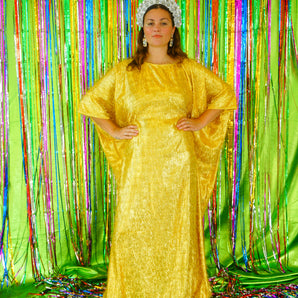 Sparkles Tinsel Hair Maxi Kaftan Party Colourful Fringed Gold