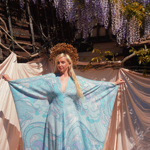Moonwater Pastel Baby Blue Psychedelic Shimmer Lurex Kaftan