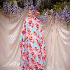 Psychedelic Patterned abstract faux silk kaftan in Pink and Blue