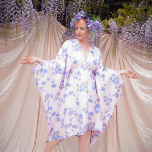 Floral Print Midi/Mini Lilac V-neck Kaftan