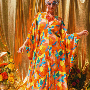 Fruit Punch V Neck Kaftan Gown, Freesize