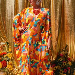 Fruit Punch V Neck Kaftan Gown, Freesize