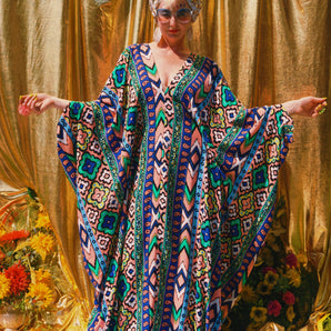 Bohemian Oasis cotton V-Neck Kaftan Gown