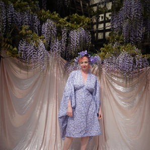 Lavender Butterflies smothered Kaftan blue/lilac midi / mini