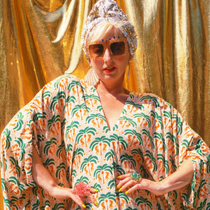 Leopard Lounge Print V Neck Kaftan Gown, Freesize