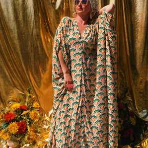 Leopard Lounge Print V Neck Kaftan Gown, Freesize