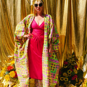 Mayan Sun Print Kimono Robe, Freesize