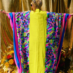 Electric Odyssey Print V Neck Kaftan Gown, Freesize