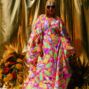 Sombrero Sunrise Print V Neck Kaftan Gown, Freesize