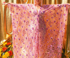 Desert Rose Lace Sequin V Neck Kaftan Gown, Freesize