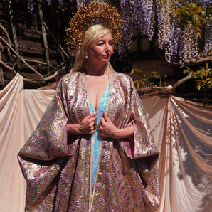 The Faerie Fern Brocade Diamonte Zip Front Kaftan