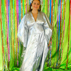 Metallic Foil Flash Gordon Chrome Kaftan - Silver