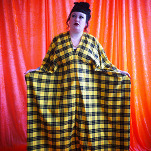 "Cher" Yellow and Black Tartan cotton Maxi Kaftan Dress