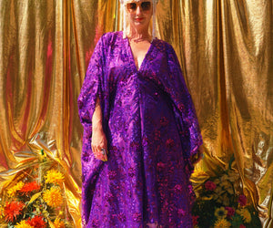 Desert Amethyst Lace Sequin V-Neck Kaftan Gown