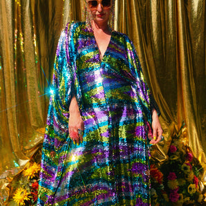 Ziggys Nebula Sequin V Neck Maxi Kaftan Gown, Freesize