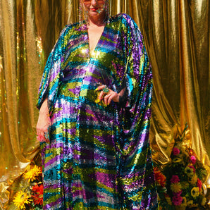 Ziggys Nebula Sequin V Neck Maxi Kaftan Gown, Freesize