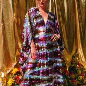 Ziggys Priestess Sequin V-Neck Kaftan Gown