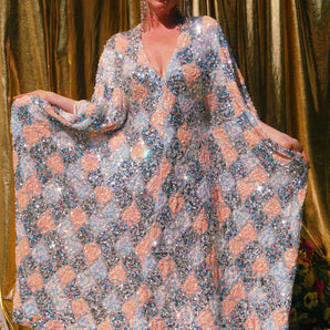 Soak Up The Love Sequin V Neck Kaftan Gown, Freesize