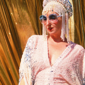 First Frost Pink and Silver Sequin V Neck Kaftan Gown, Freesize