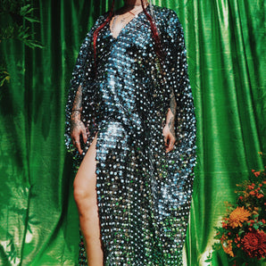 Disco Beach Sequin V-Neck Kaftan Gown