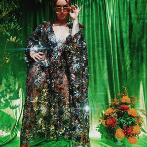 Disco Daze Sequin V-Neck Kaftan Gown
