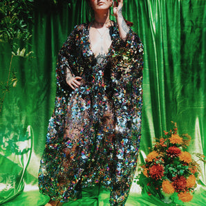 Disco Daze Sequin V-Neck Kaftan Gown