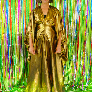 Slinky Satin Metallic Chrome Kaftan - Gold/Black