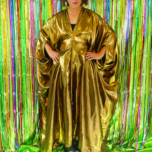 Slinky Satin Metallic Chrome Kaftan - Gold/Black