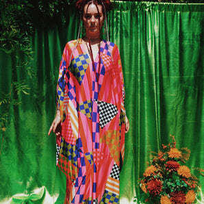 Neon Broadwalk V-Neck slinky Kaftan Gown