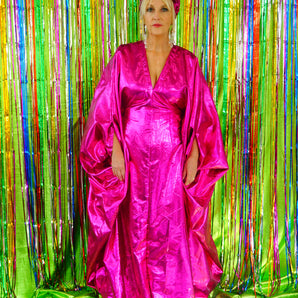 Metallic Foil Flash Gordon Chrome Kaftan - Pink