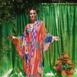 Neon Broadwalk V-Neck slinky Kaftan Gown