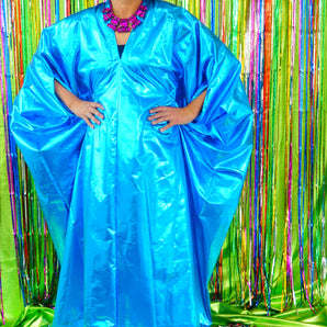 Metallic Foil Flash Gordon Chrome Kaftan - Kingfisher Blue