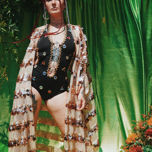 Golden Tide Sequin open Kimono Robe