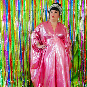 Slinky Satin Metallic Chrome Kaftan - Prom Queen Pink