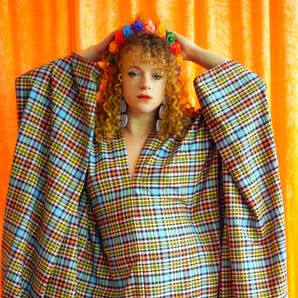 "Gwen"  Rainbow Multi Tartan Print Maxi Kaftan Dress