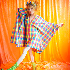 "Clarissa" Rainbow Brights Tartan cotton Mini Kaftan Dress