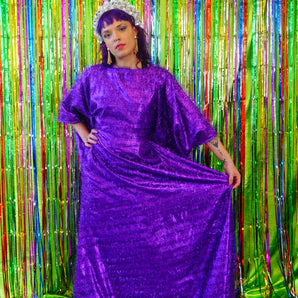 Sparkles Tinsel Hair Maxi Kaftan Party Dress Purple