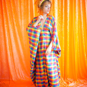 "Clarissa"  Tartan rainbow Brights Print Maxi Kaftan Dress