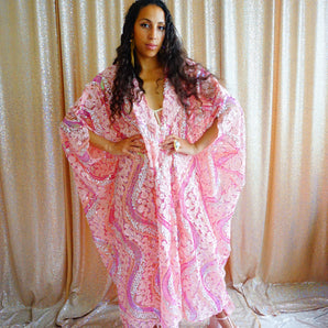 •F• Label Pale Pink Iridescent Heavily sequinned and Embroidered Kimono Robe