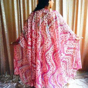 •F• Label Pale Pink Iridescent Heavily sequinned and Embroidered Kimono Robe