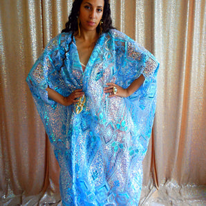 •F• Label Pale Blue iridescent Heavily sequinned and Embroidered Kimono Robe