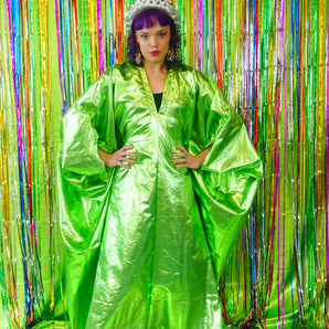 Metallic Foil Flash Gordon Chrome Kaftan - Lime Green