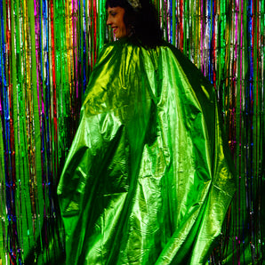 Metallic Foil Flash Gordon Chrome Kaftan - Lime Green