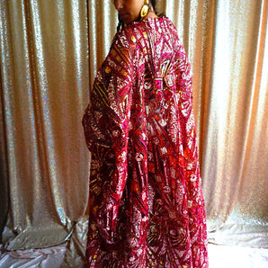 •F• Label Deep Red iridescent Heavily sequinned and Embroidered Kimono Robe