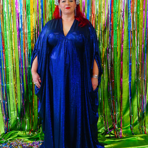 Liquid Holographic Blue Studio 54 Maxi Kaftan Dress