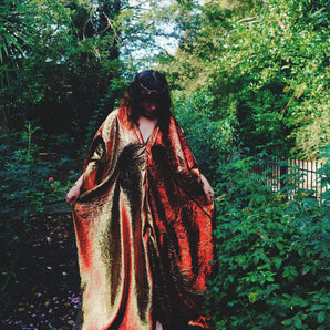 The Last Sunset Bronze Orange Lame Kaftan Gown