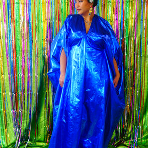 Metallic Foil Flash Gordon Chrome Kaftan - Royal Blue